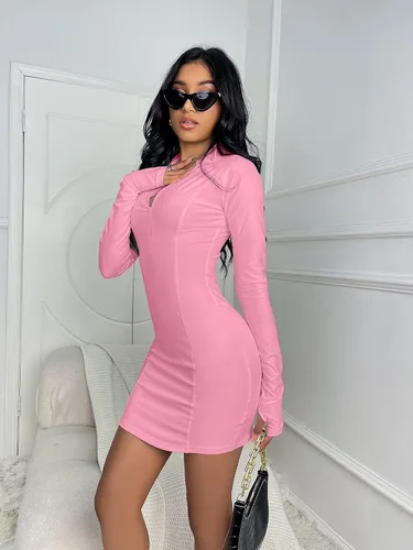 Vista 3 de LAXiMU Vestidos ajustados para mujer, casual, manga larga, sexy, para fiesta, club, mini vestido