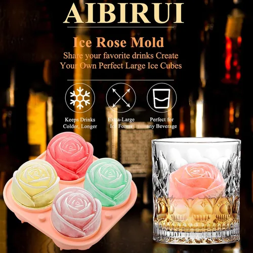 Vista 5 de Rose Ice Cube Mold,2 "x 4 hielos,Moldes grandes para cubitos de hielo,Bandeja de cubitos de hielo Silicone Ice Cube Tray,Whiskey Ice Cubes