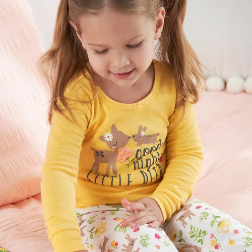 Vista 4 de Gerber - Juego de pijamas para niña (4 piezas), amarillo ((Yellow Deer), 24 meses