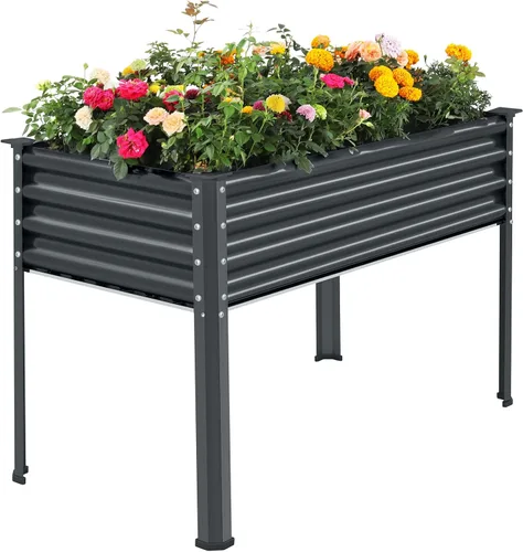 Vista 7 de Land Guard Cama de jardín elevada de metal ovalada galvanizada con patas para verduras (beige)
