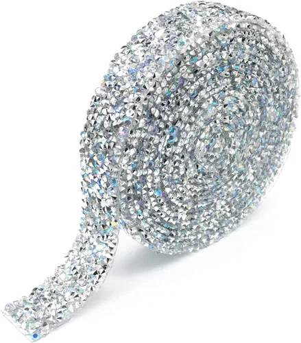 Vista 7 de Dowarm Cinta de diamantes de imitación de 3 yardas, rollo de cinta de diamantes de imitación, envoltura de malla con diamantes de imitación Negro