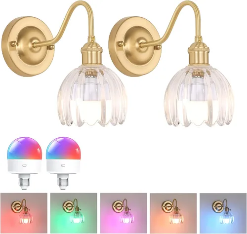 Vista 24 de Shenmoyl Aplique de pared vintage a pilas con bonita pantalla de vidrio de tulipán blanco, inalámbrico, recargable, luz de pared funciona