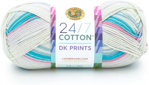 Vista 29 de Lion Brand Yarn Estampados DK de algodón 24/7, hilo para tejer, ganchillo y manualidades, azul, paquete de 1 Cotton Yarn for Knitting, Crochet