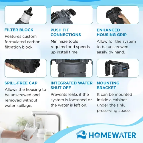 Vista 7 de HOMEWATER EZChange - Filtro de agua para debajo del fregadero de una sola etapa Sistema de filtración de agua supremo de conexión directa Reduce