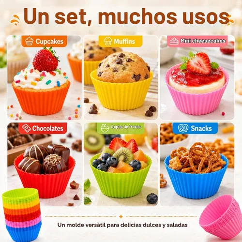 Vista 7 de RAINFLOW Paquete de 36 tazas de silicona para hornear cupcakes, reutilizables y antiadherentes, mini moldes de silicona para muffins, forros