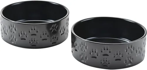Vista 34 de SPUNKYJUNKY Cuencos elevados de cerámica para perros, 5.1 pulgadas, para comida de perros y gatos, cuencos elevados con soporte de bambú Verde oscuro