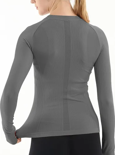 Vista 2 de MathCat - Camisetas de entrenamiento sin costuras para mujer, camisetas de yoga de manga larga, camiseta deportiva para correr, camiseta atlética