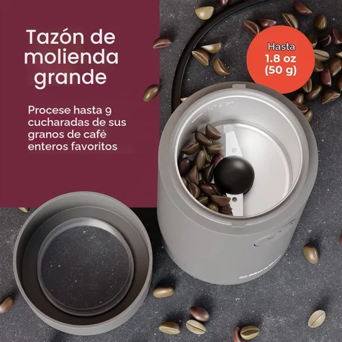 Vista 3 de MuellerLiving Molinillo de café eléctrico para especias, nueces, hierbas y granos de café, cuchilla afilada, acero inoxidable - gris