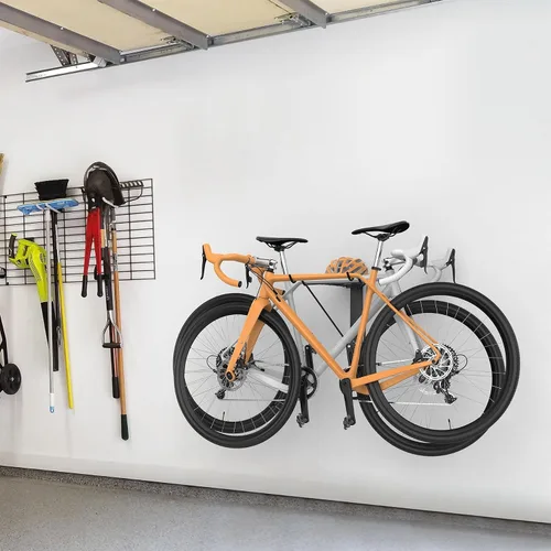 Vista 2 de WALMANN Soporte horizontal para bicicleta montado en la pared, plegable que ahorra espacio para 4 bicicletas, almacenamiento interior de bicicletas