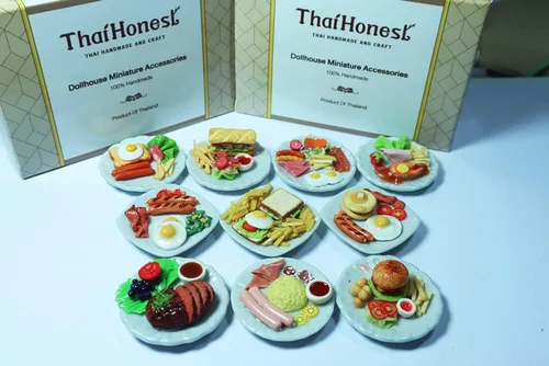 Vista 2 de Juego de 10 alimentos surtidos en miniatura para casa de muñecas, comida pequeña en plato de cerámica, accesorios para casa de muñecas