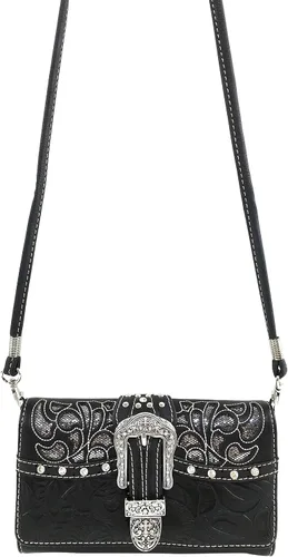 Vista 2 de Justin West Rhinestone Concho Cuero Flecos Brillante Corte Láser Pulsera Trifold Billetera Correa Larga