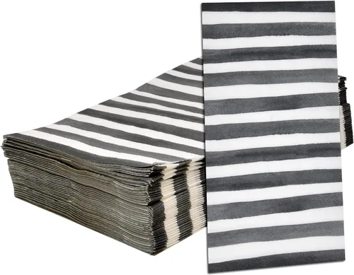 Vista 2 de Servilletas de invitados a rayas grises, 100 unidades, color blanco y negro, desechables, 3 capas, servilletas de cena a rayas de carbón, toallas