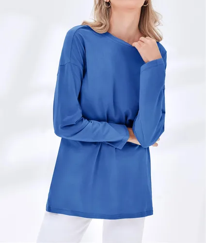 Vista 35 de Fisoew Camisetas de manga larga para mujer, holgadas, casuales, con cuello redondo, blusa suave