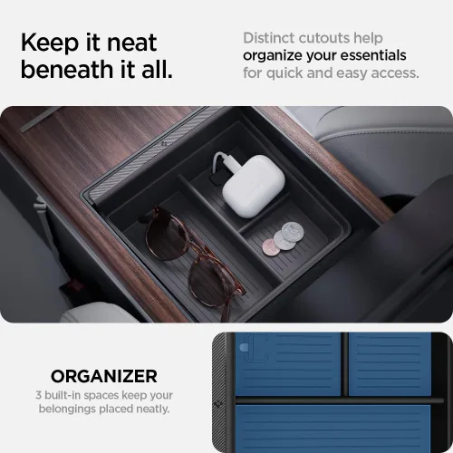 Vista 3 de Spigen Bandeja Organizadora de Consola Diseñada para Tesla Model X & S 2025/2024/2023 (Edición Carbono)