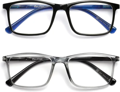 Vista 12 de OPULIZE INK - Gafas de lectura – Paquete económico de 2 – Marco rectangular grande – Bisagras de resorte – Resistente a los arañazos – Brazo negro