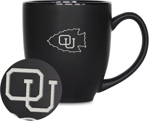 Vista 158 de Rico Industries - Taza de cerámica mate negra con grabado láser estándar de 15oz para NCAA (escuelas T & U) - Para bebidas calientes o frías