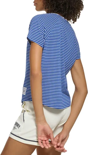 Vista 3 de Tommy Hilfiger Camiseta de rayas con dobladillo de cola de camisa para mujer