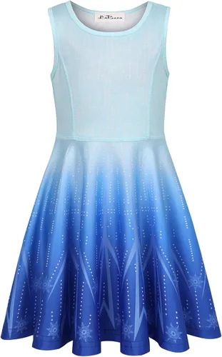 Vista 2 de LaBeca - Vestido sin mangas o de manga larga para niñas, vestidos informales con diseño de unicornio o sirena para niñas pequeñas o grandes