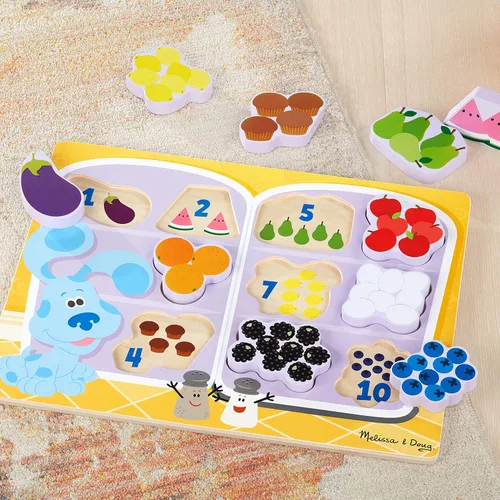 Vista 3 de Melissa & Doug Blue's Clues & You! Rompecabezas grueso de madera - Comida para nevera (10 piezas)