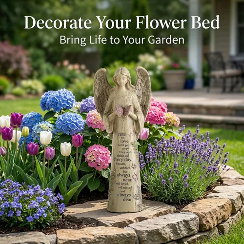 Vista 2 de Estatua de ángel de resina para jardín con mariposa, decoración de patio y césped, escultura impermeable al aire libre, adorno para ángel, regalos