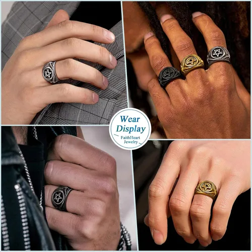 Vista 5 de FaithHeart Satanic Jewelry - Anillos de cabra baphomet con símbolo de Lucifer Satanás para hombres y mujeres talla 7891011121314 personalizado