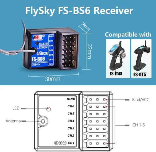 Vista 8 de GoolRC Flysky FS-BS6 Receptor 2.4Ghz 6CH AFHDS2 receptor compatible con Flysky FS-GT5 FS-IT4S RC Transmisor para coche RC barco (2 piezas)