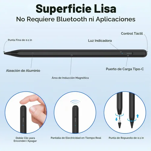 Vista 5 de Lápiz capacitivo para pantallas táctiles iOS y Android, lápiz activo para Samsung, lápices capacitivos digitales inteligentes