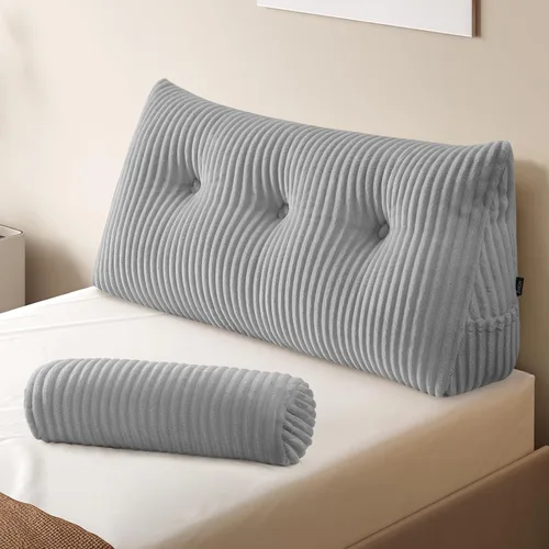 Vista 22 de Z-hom - Almohada grande para cabecero con un solo rollo, almohada de cuña para sentarse en la cama, cojín triangular de apoyo de respaldo para leer