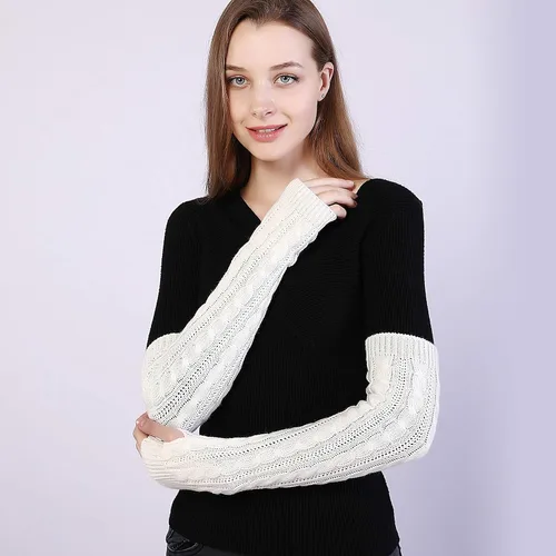 Vista 14 de Bellady Guantes de invierno para mujer, cálidos sobre el codo, guantes largos sin dedos con agujero para el pulgar, guantes de punto para calentar