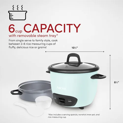 Vista 4 de AROMA® 6 tazas (cocidas) / olla para arroz y granos de 1.5 cuartos (ARC-743-1NGBL), azul claro