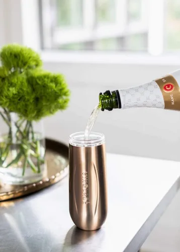 Vista 3 de Vinglacé Enfriador de botellas de champán, enfriador de vino espumoso portátil de acero inoxidable con 2 copas de champán sin tallo, cobre