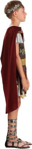 Vista 7 de Roman Warrior Costume for Kids, Boy's Gold Adorned Brown Tunic with Red Cape and Leaf Circlet