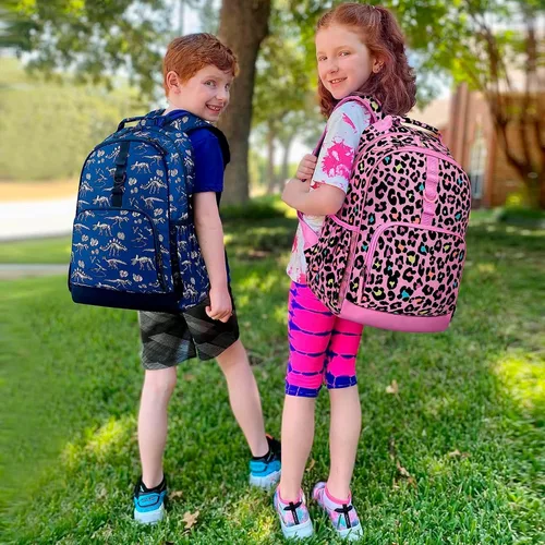Vista 3 de Choco Mocha Mochila de escuela primaria de 17 pulgadas para niños, rosa (Leopard-pink)