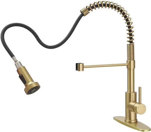 Vista 14 de Grifos de cocina con rociador de latón sólido con níquel de cepillado industrial, de una sola manija, grifo para granja, campamento, lavandería.