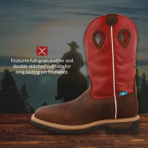 Vista 3 de Twisted X Puntera compuesta impermeable Lite Western Work Boot para hombre - Mlccw01, Latigo envejecido/Rojo