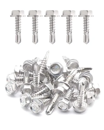 Vista 9 de IMScrews 25 tornillos autoperforantes con cabeza hexagonal de acero inoxidable #10 x 1, tornillos Tek de chapa de rosca completa de acero inoxidable