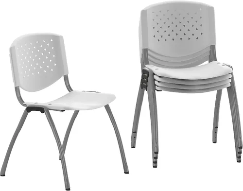 Vista 19 de Flash Furniture - Silla apilable de plástico negro de la serie HERCULES con capacidad de 880 lb. y marco recubierto en polvo de color gris titanio