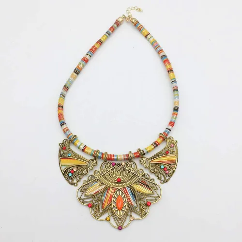 Vista 3 de HENGYID Conjunto de collar bohemio para mujer Collar étnico de diamantes de imitación multicolor grueso