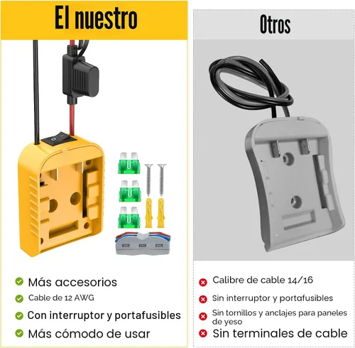 Vista 6 de Power Wheel Adapter Compatible with Dewalt 20V Battery Converter Kit Amarillo paquete de 1