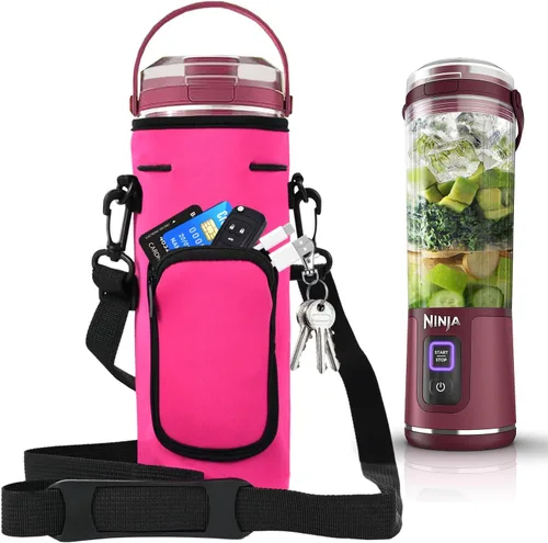 Vista 8 de Funda de almacenamiento para licuadora portátil Ninja Blast con correa para el hombro y bolsillo para accesorios Compatible con Ninja Negro