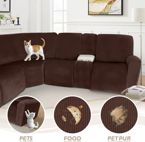 Vista 161 de Arfntevss Fundas de sofá seccional reclinable de terciopelo, Funda de sofá seccional de esquina para sofá reclinable, Funda elástica suave