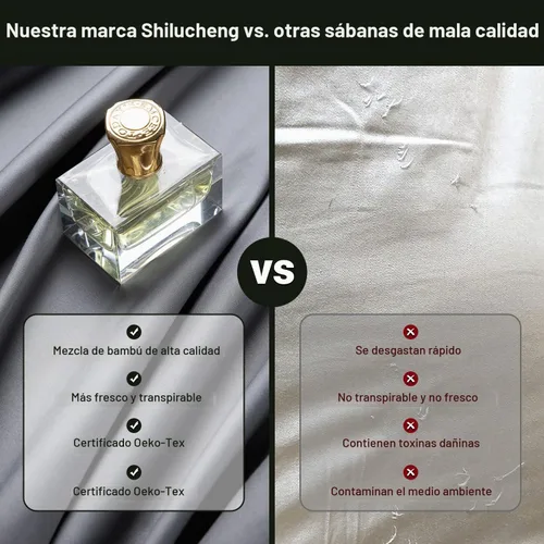 Vista 6 de Shilucheng - Juego de sábanas de 4 piezas, sábanas refrescantes, transpirables y suaves de mezcla de rayón derivado de bambú y con bolsillo profundo