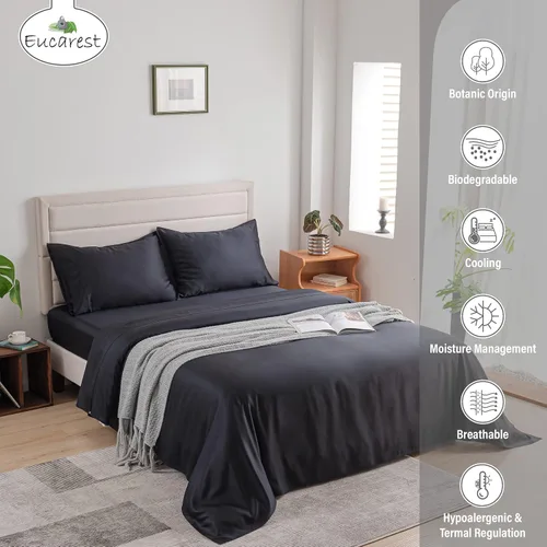 Vista 3 de Split-King - Sábanas de cama de lyocell de eucalipto, hipoalergénicas, 100% Tencel orgánico, reguladoras térmicas y absorben la humedad