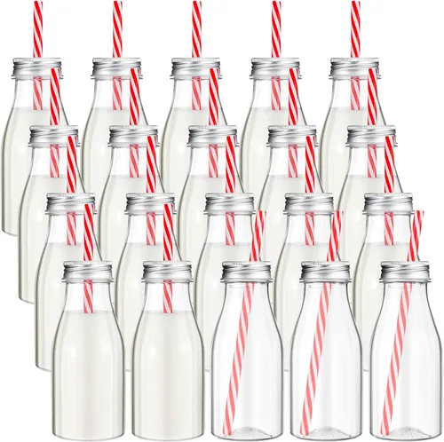 Vista 9 de Yinkin - Juego de 20 botellas de leche de plástico con tapas para pajitas multicolor/fantasía (Pastel Color)