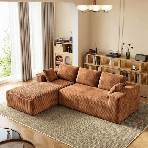 Vista 15 de Sofá modular de pana de 106 pulgadas, sofá en forma de L deshuesado con asiento profundo, sofá de espuma de nube con diván de gran tamaño, sofá Negro