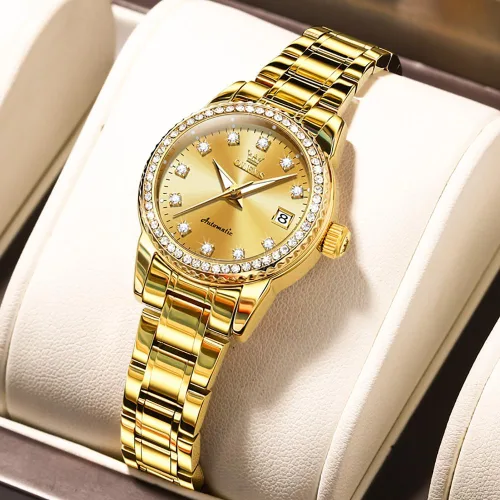 Vista 2 de OLEVS - Relojes Automáticos para Mujer con Tourbillon de Diamante, Relojes de Pulsera Elegantes, Fase Lunar, Impermeables, Luminosos