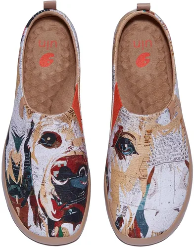 Vista 13 de UIN Zapatos de viaje para caminar para hombre, sin cordones, de lona, informales, ligeros, cómodos y modernos, diseño de perritos felices Ahhhhh