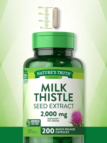 Vista 4 de Nature's Truth Suplemento de cardo mariano 200 cápsulas Extracto de semilla sin OMG y sin gluten Silimarina Marianum
