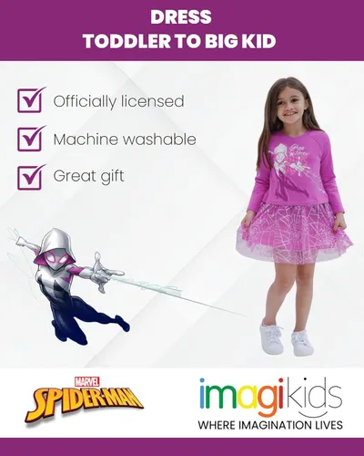 Vista 5 de Marvel Spider-Man Spider-Gwen Ghost Spider - Vestido de rizo francés para niñas pequeñas y grandes