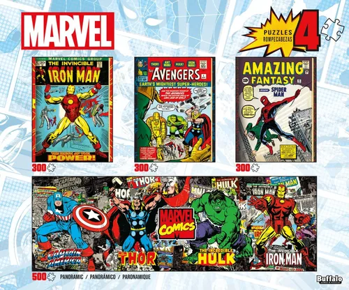 Vista 2 de Buffalo Games - Colección Marvel Comics - Paquete de 4, rompecabezas de 300-500 piezas Para adultos, incluye póster, tablero reciclado, regalo